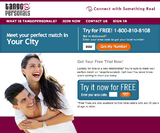 Tango Phone Personals Website Screenshot