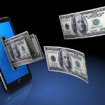 Money coming out of a mobile phone. Chatline business concept