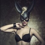 Girl with fetish bunny mask