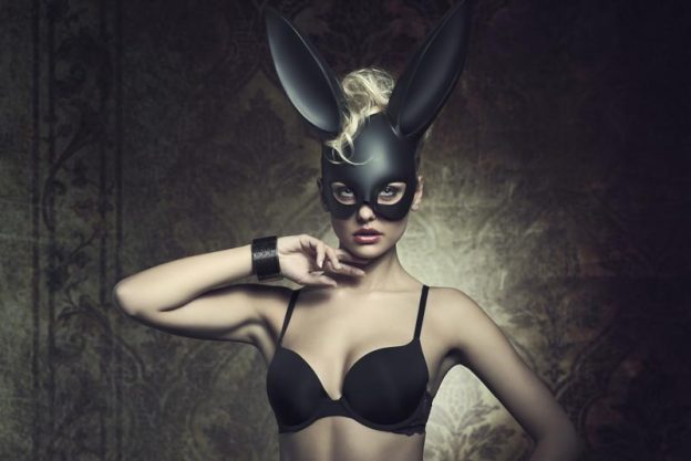 Girl with fetish bunny mask