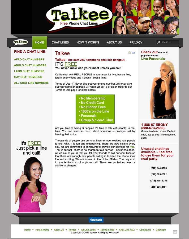 Talkee Chatlines Website Screenshot