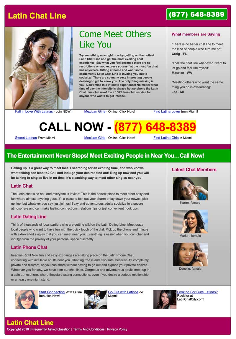 The Latin Chatline's website screenshot