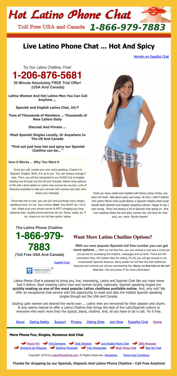 Latino Phone Chat Line Website Screenshot