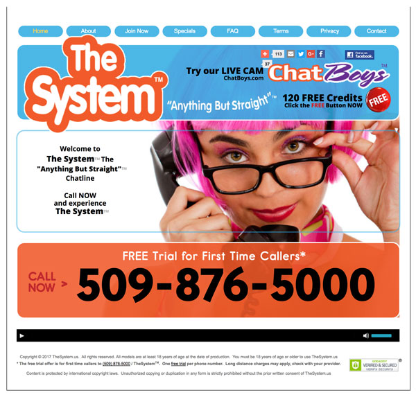 Screenshot of TheSystem Chat Line Website